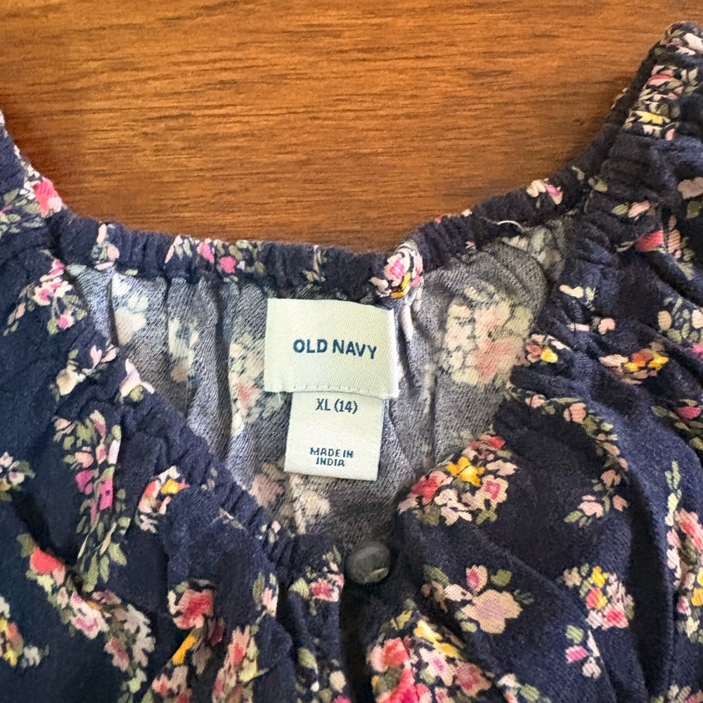 Old Navy Navy Blue Floral Kids Dress - Picture 2 of 3